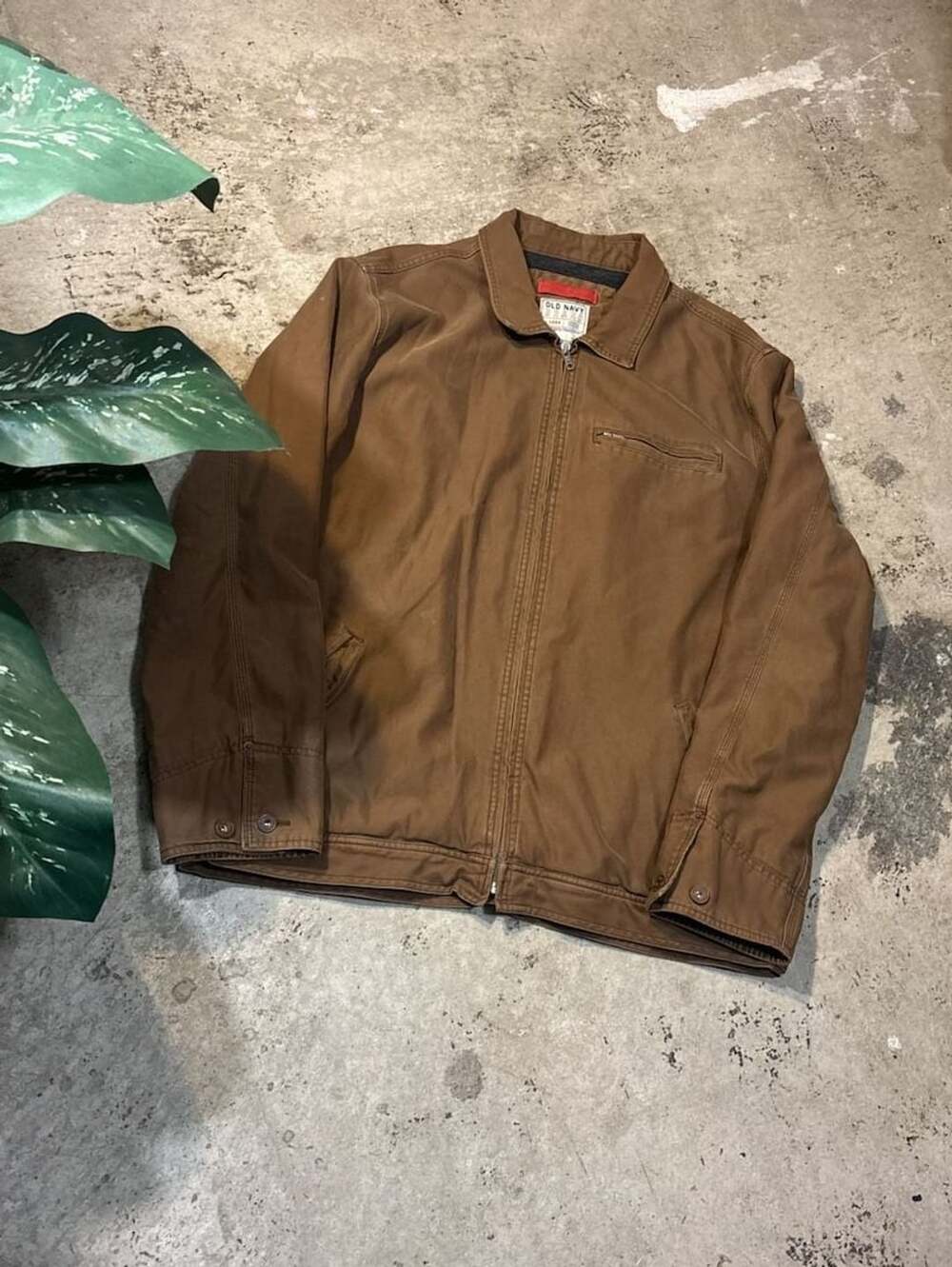 Old Navy Canvas Work Jacket Size L Brown Lined Full Zip Utility